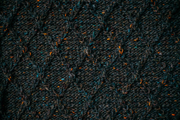 Handmade knitted yarn texture. Geometric pattern with rhombus.