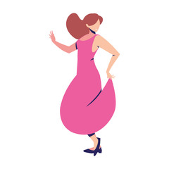 young woman in pose of dancing on white background