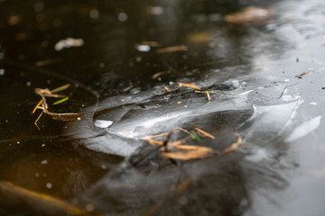 Gefrorenes Wasser im Teich mit Einschlüssen
