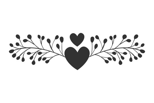 Isolated black hearts with leaves wreath vector design