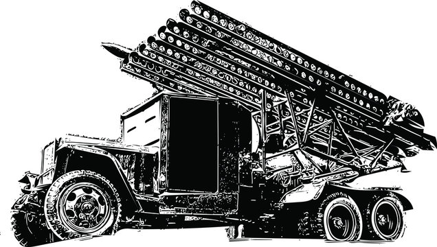Katyusha multiple rocket launcher, illustration (vector)