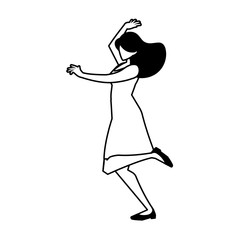 silhouette of woman in pose of dancing on white background