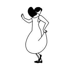 silhouette of woman in pose of dancing on white background