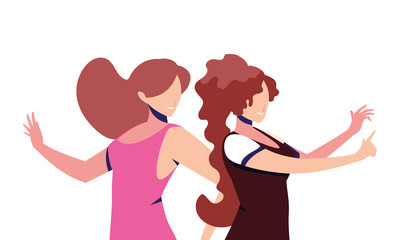 scene of women in dance pose, party, dance club