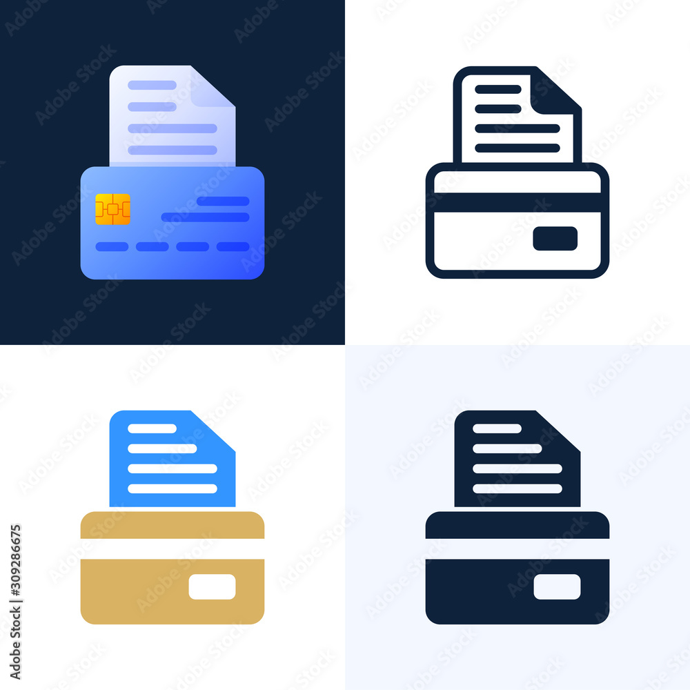 Poster bank document with credit card vector stock icon set. the concept of concluding a banking contract. 