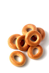 dried bagels on a white background