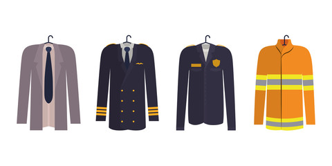 Businessman pilot police and firefighter uniform vector design - obrazy, fototapety, plakaty