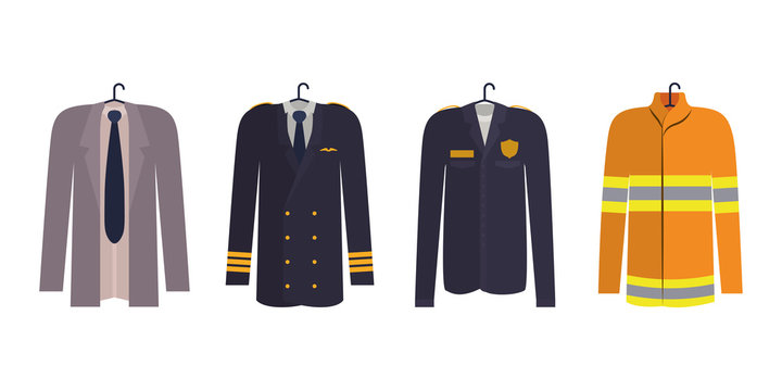 Businessman pilot police and firefighter uniform vector design
