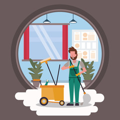 man worker in housekepping with mop