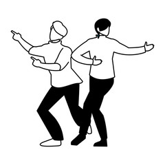 silhouette of men in pose of dancing on white background