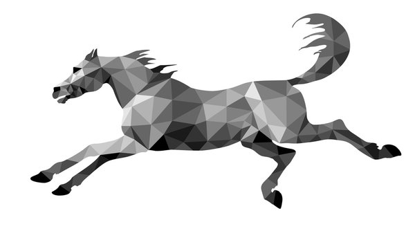 Galloping silver horse isolated image in low poly style