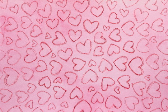 Abstract hearts pink background handrawn for design backdrop