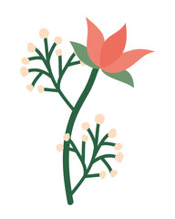 Isolated red flower ornament with leaves vector design