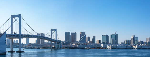 (東京都-風景パノラマ)レインボーブリッジと東京湾岸風景４