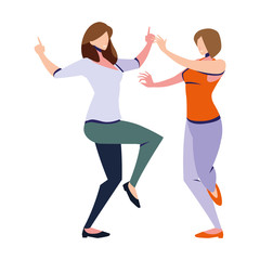 women in pose of dancing on white background