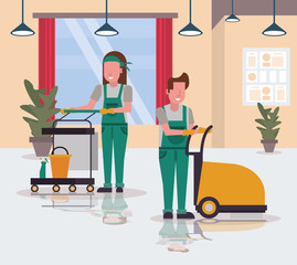 couple workers in housekepping with shining