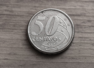 Real - Brazilian Currency. Photo of fifty cents Real coin.