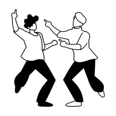 silhouette of men in pose of dancing on white background