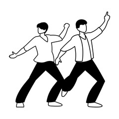 silhouette of men in pose of dancing on white background