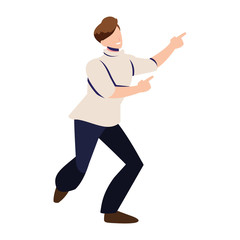 young man in pose of dancing on white background