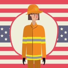 Firefighter woman in labor day vector design