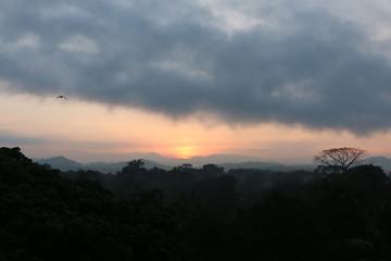 overcast sunrise in the mountains