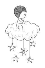 Cute baby boy over cloud and stars vector design