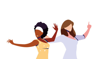 scene of women in dance pose, party, dance club