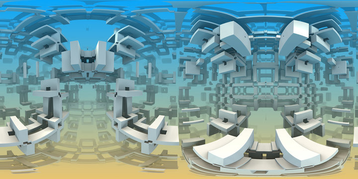 360 degree labyrinth, abstract virtual Puma Punku idea concept, equirectangular projection, environment map. HDRI spherical panorama.