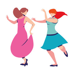 women in pose of dancing on white background