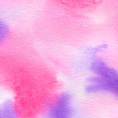 Abstract pink watercolor background, bright contrast, saturated magenta splashes, drops, smudges. Artistic background with paper texture.
