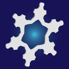 Simple snowflake with shadow on blue background.