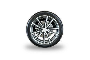 Wheel of car with index number and markings on tire sidewall Which indicates the size of the tire ,age, load of the tire with Alloy wheel isolated on white background