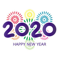 2020 Happy New Year Greeting Card with Fireworks - 309298047