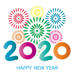 2020 Happy New Year Greeting Card with Fireworks - 309298076
