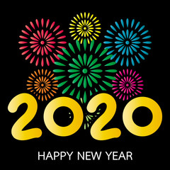 2020 Happy New Year Greeting Card with Fireworks - 309298695