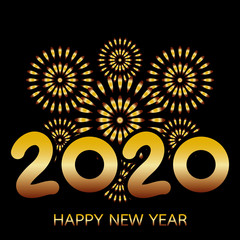 2020 Happy New Year Greeting Card with Gold Fireworks - 309298849