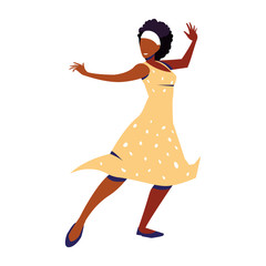 young woman in pose of dancing on white background