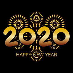 2020 Happy New Year Greeting Card with Gold Fireworks - 309298874