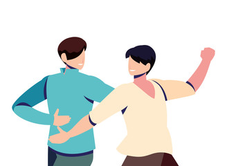 scene of men in dance pose, party, dance club