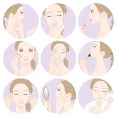 スキンケアをしている女性のイラスト