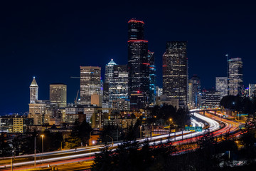 Fototapeta na wymiar Downtown Seattle at night - long exposure 