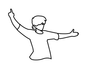 man in pose of dancing, party, on white background