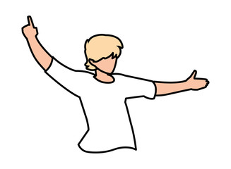 man in pose of dancing, party, on white background