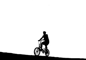 Silhouette  cycling  on white   background.
