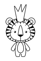 Cute tiger cartoon with crown vector design