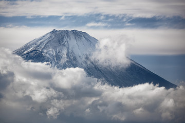 Mount Fuji summit in the clouds. Hakone area of Kanagawa Prefecture in Honshu. Japan