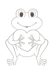 cartoon frog with a heart, brown outlines