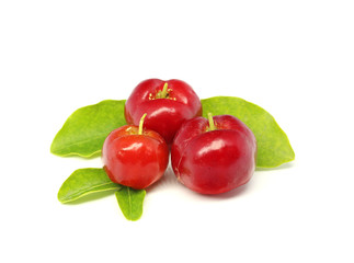 Fresh acerola fruit isolated on white