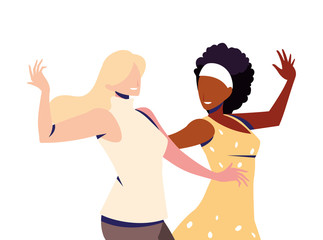 scene of women in dance pose, party, dance club